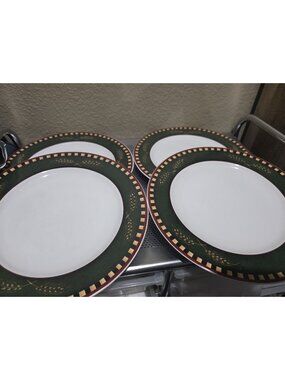 Sakura Wheatfield Vintage Set Of 4 Dinner Plates Green Rim